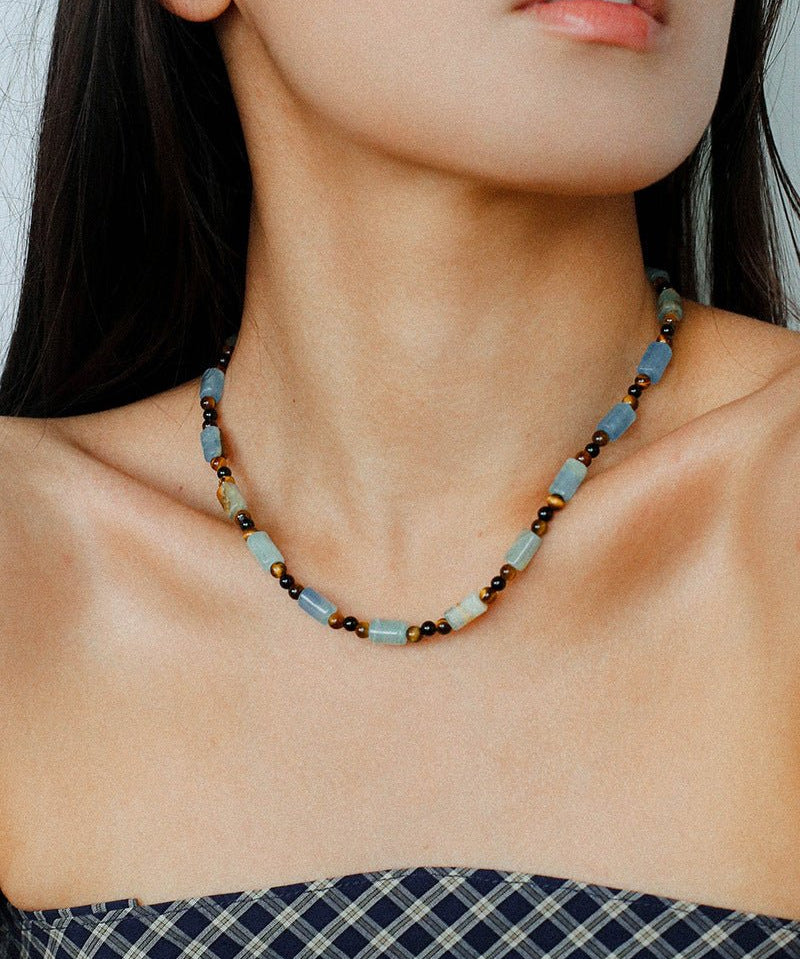 Twilight Mist Necklace – Blue Calcite & Tiger's Eye - floysun