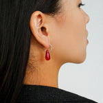 Twisted Hoop Drop Earrings with Red Glass – Silver - floysun