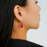 Twisted Hoop Drop Earrings with Red Glass – Silver - floysun