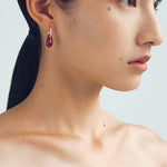 Twisted Hoop Drop Earrings with Red Glass – Silver - floysun