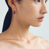 Twisted Hoop Drop Earrings with Red Glass – Silver - floysun