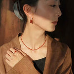 Twisted Hoop Drop Earrings with Red Glass – Silver - floysun