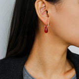 Twisted Hoop Drop Earrings with Red Glass – Silver - floysun
