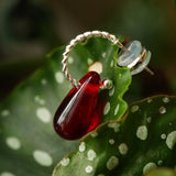 Twisted Hoop Drop Earrings with Red Glass – Silver - floysun