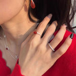 Twisted Hoop Drop Earrings with Red Glass – Silver - floysun