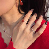 Twisted Hoop Drop Earrings with Red Glass – Silver - floysun