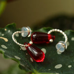 Twisted Hoop Drop Earrings with Red Glass – Silver - floysun