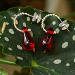 Twisted Hoop Drop Earrings with Red Glass – Silver - floysun