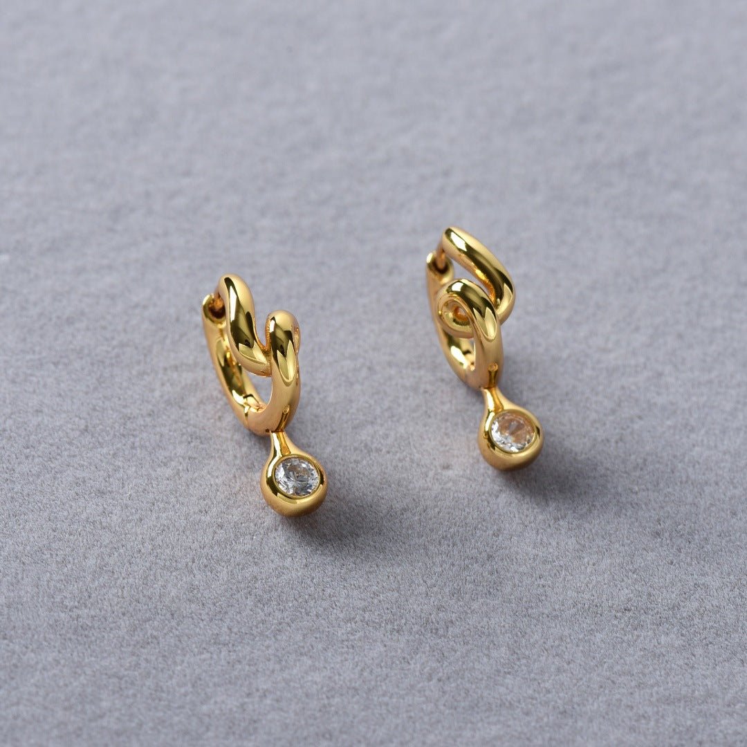 Twisted Metal Zircon Huggie Earrings - floysun