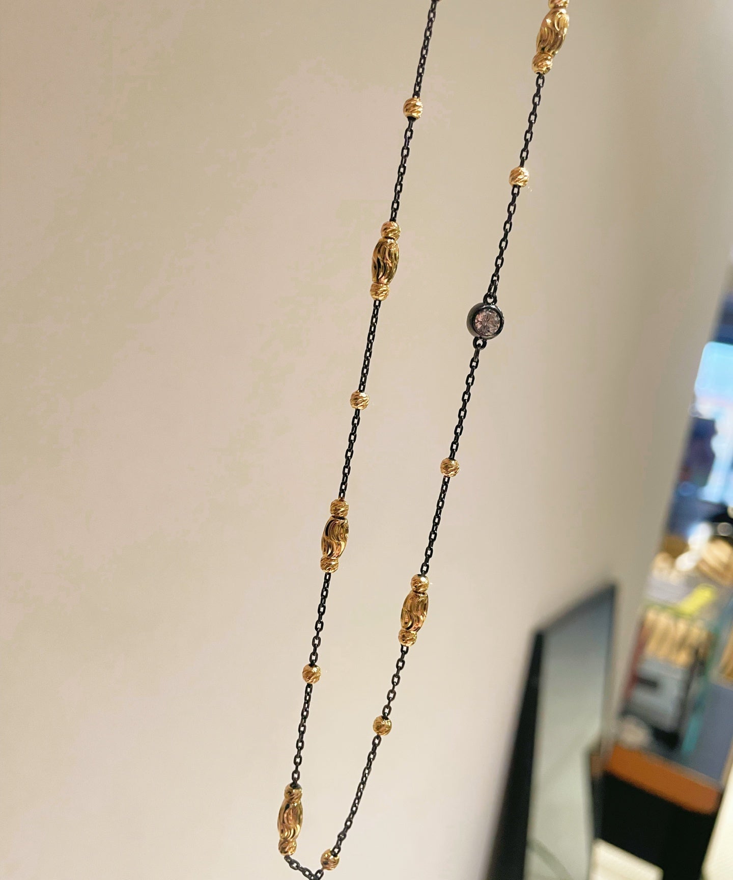 Two - Tone Black Gold Bead Chain Necklace – Minimalist Bare Chain - floysun