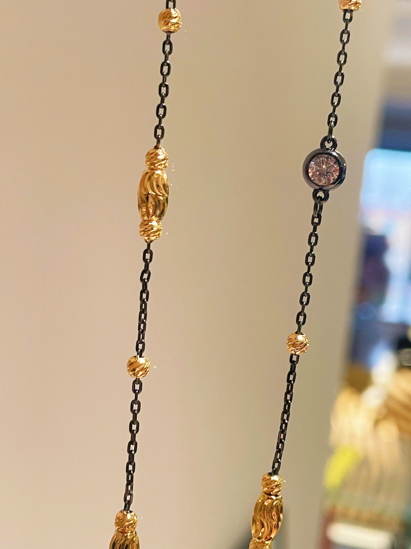 Two - Tone Black Gold Bead Chain Necklace – Minimalist Bare Chain - floysun