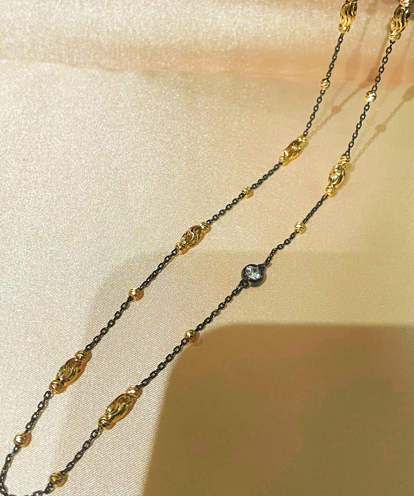 Two - Tone Black Gold Bead Chain Necklace – Minimalist Bare Chain - floysun