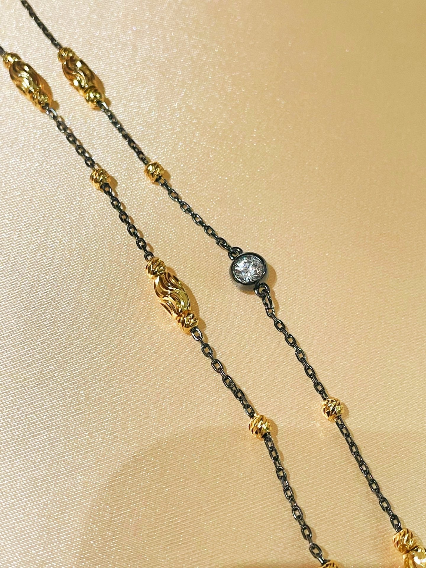 Two - Tone Black Gold Bead Chain Necklace – Minimalist Bare Chain - floysun