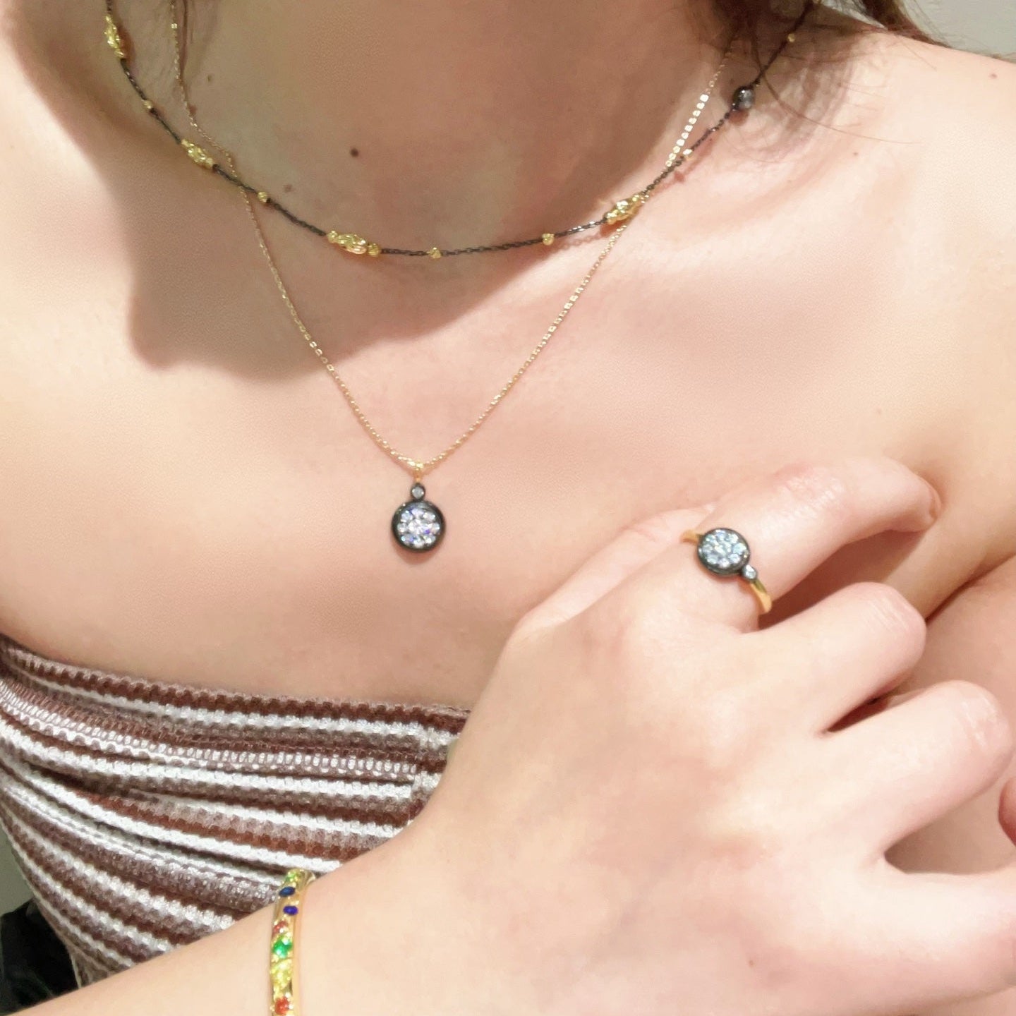 Two - Tone Black Gold Bead Chain Necklace – Minimalist Bare Chain - floysun