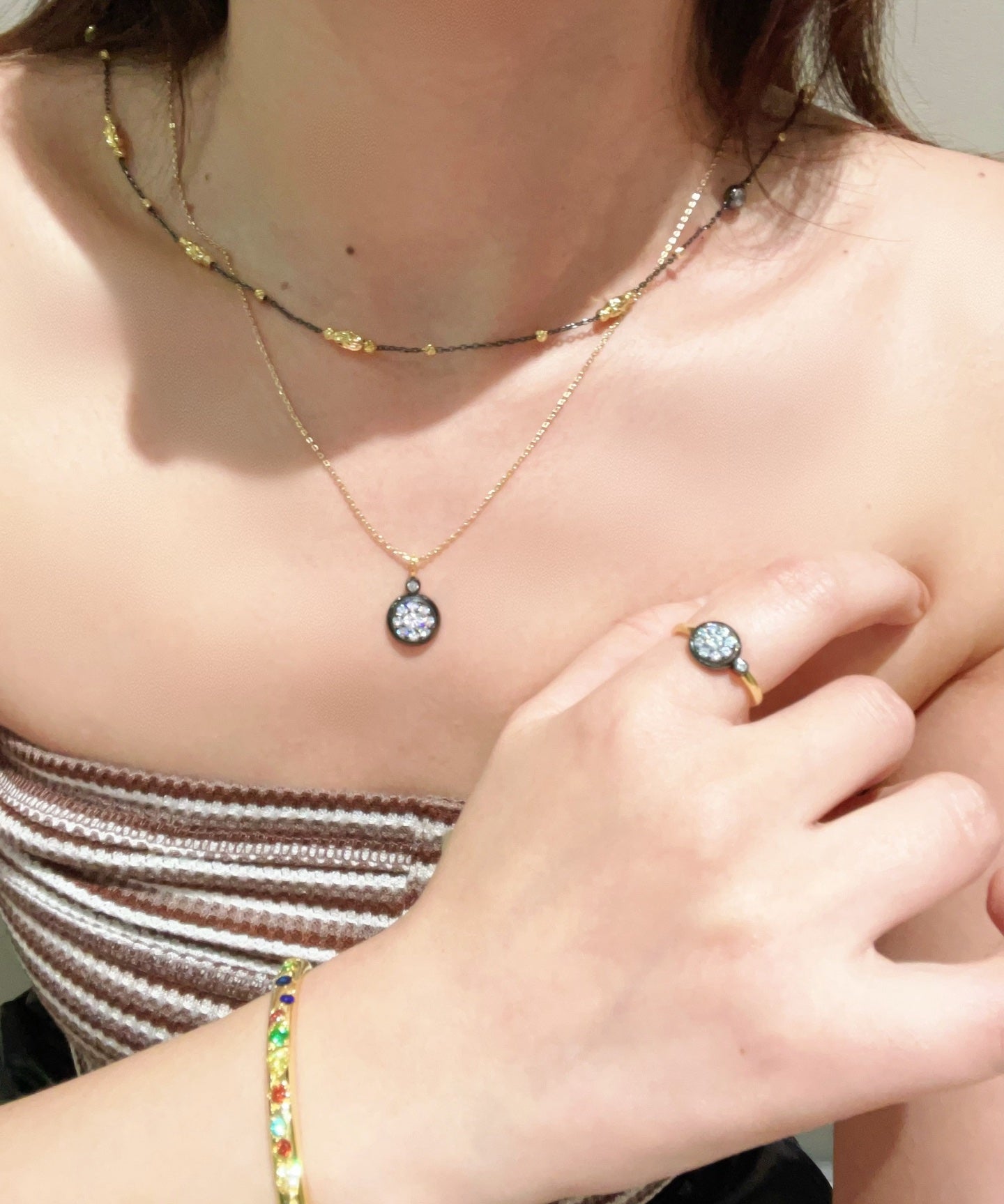 Two - Tone Black Gold Bead Chain Necklace – Minimalist Bare Chain - floysun
