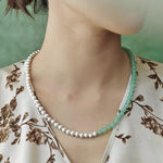 Two-Tone Brushed S925 Silver & Green Aventurine Beaded Necklace - floysun