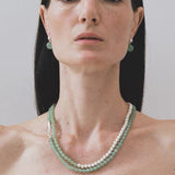 Two-Tone Brushed S925 Silver & Green Aventurine Beaded Necklace - floysun