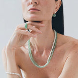 Two-Tone Brushed S925 Silver & Green Aventurine Beaded Necklace - floysun
