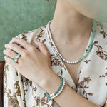 Two-Tone Brushed S925 Silver & Green Aventurine Beaded Necklace - floysun