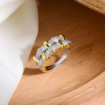 Two-Tone Checkered Pavé Slim Ring - floysun