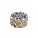 Two-Tone Clover Pavé Lace Band Ring - floysun