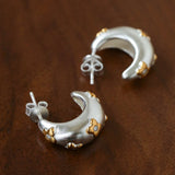 Two-Tone Floral Puffy Crescent Hoop Earrings - floysun