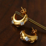Two-Tone Floral Puffy Crescent Hoop Earrings - floysun