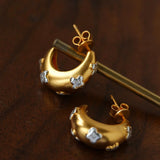 Two-Tone Floral Puffy Crescent Hoop Earrings - floysun