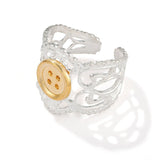 Two-Tone Lace Button Adjustable Ring - floysun