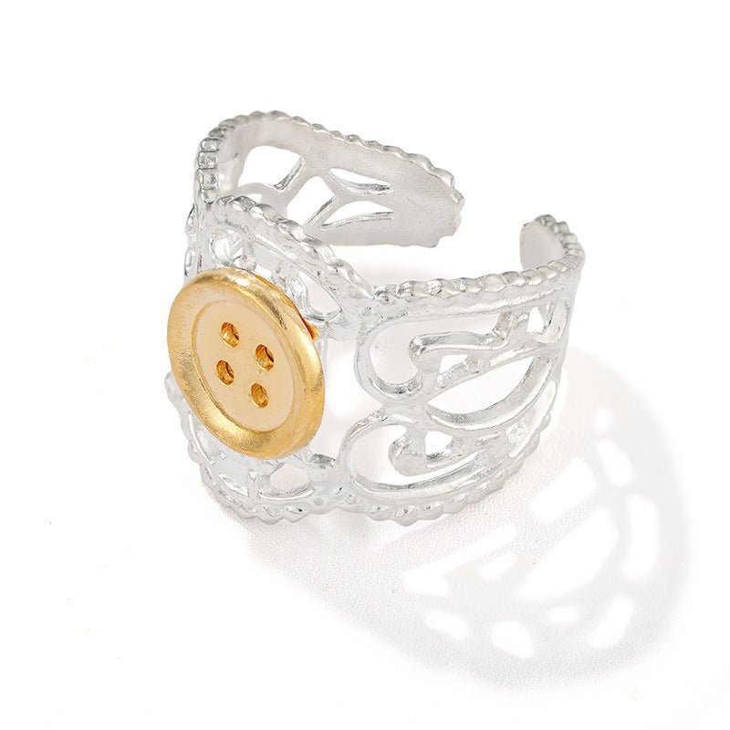 Two-Tone Lace Button Adjustable Ring - floysun