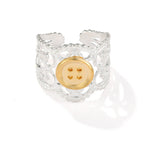 Two-Tone Lace Button Adjustable Ring - floysun