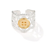 Two-Tone Lace Button Adjustable Ring - floysun