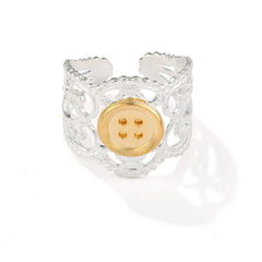 Two-Tone Lace Button Adjustable Ring - floysun