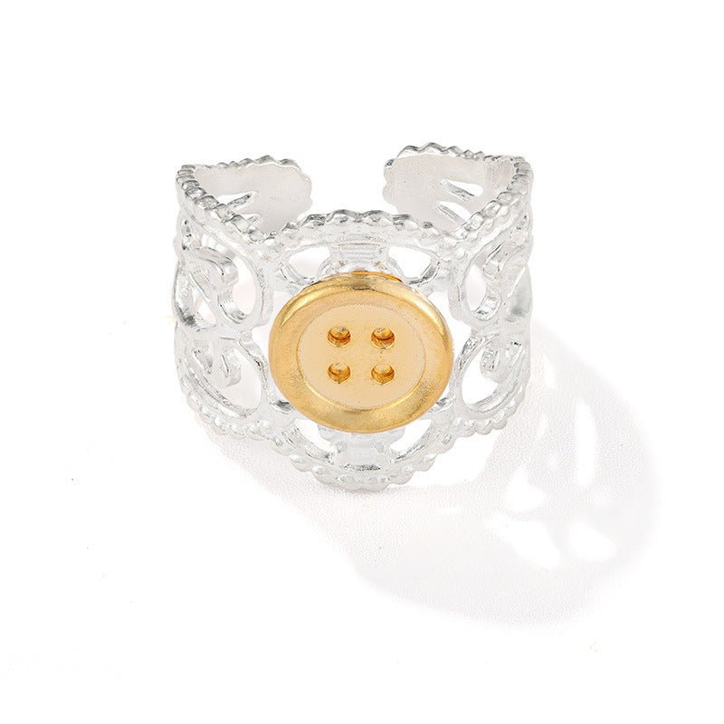 Two-Tone Lace Button Adjustable Ring - floysun