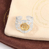 Two-Tone Lace Button Adjustable Ring - floysun