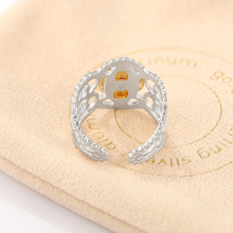 Two-Tone Lace Button Adjustable Ring - floysun