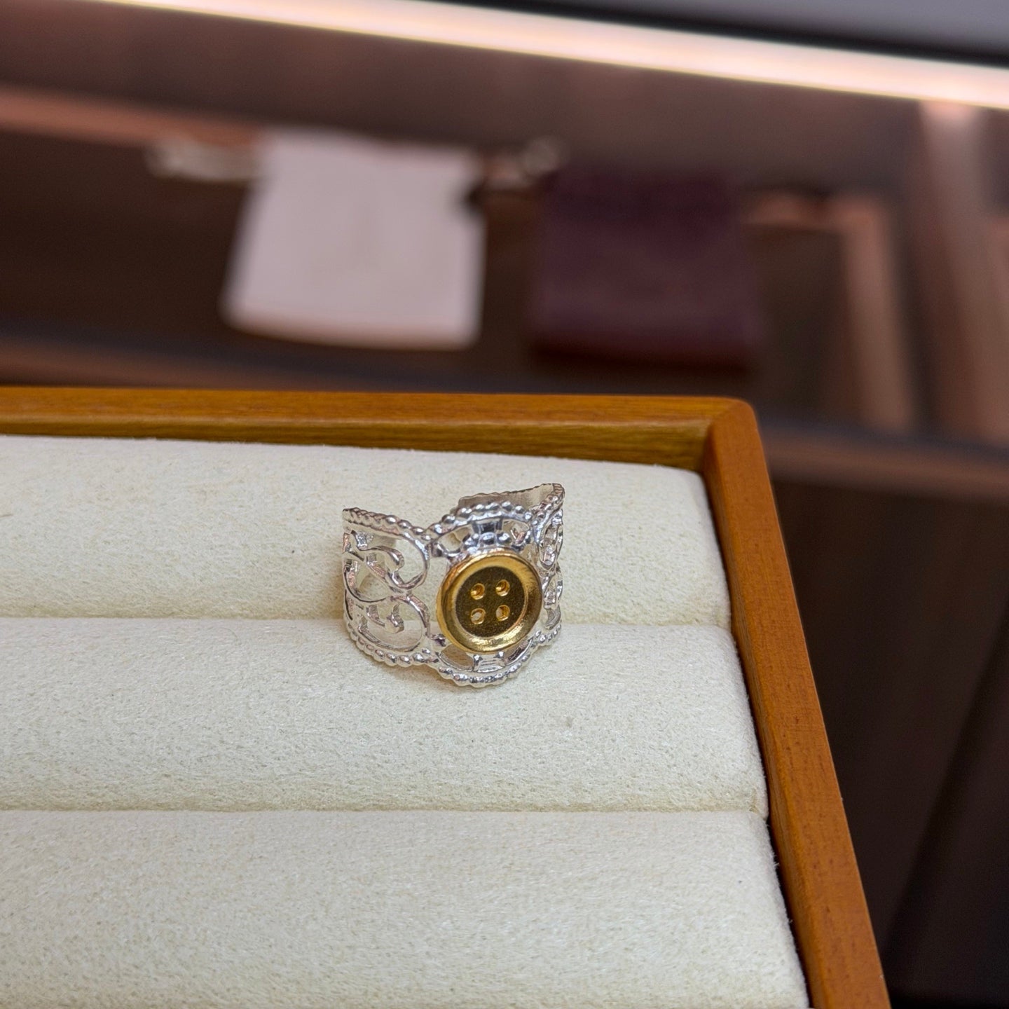 Two-Tone Lace Button Adjustable Ring - floysun