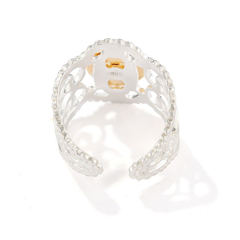 Two-Tone Lace Button Adjustable Ring - floysun