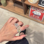 Two-Tone Lace Button Adjustable Ring - floysun