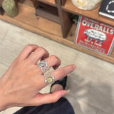 Two-Tone Lace Button Adjustable Ring - floysun