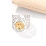 Two-Tone Lace Button Adjustable Ring - floysun