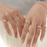 Two-Tone Openwork Lattice Wide Slightly Adjustable Ring - floysun