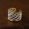 Two-Tone Openwork Lattice Wide Slightly Adjustable Ring - floysun