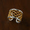 Two-Tone Openwork Lattice Wide Slightly Adjustable Ring - floysun