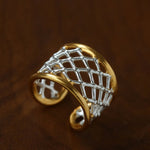 Two-Tone Openwork Lattice Wide Slightly Adjustable Ring - floysun