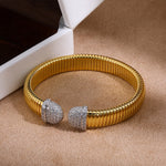 Two-Tone Pavé Round-End Open Cuff Bracelet - floysun