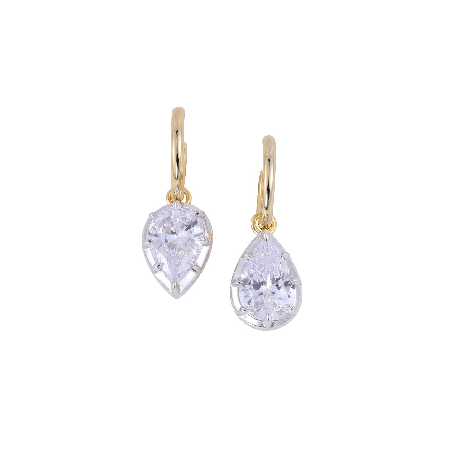 Two-Tone Pear-Cut CZ Drop Earrings - floysun