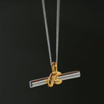 Two-Tone Sculptural Knot T-Bar Pendant Necklace - floysun