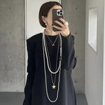 Two-Tone Sculptural Star Pendant Long Necklace - floysun