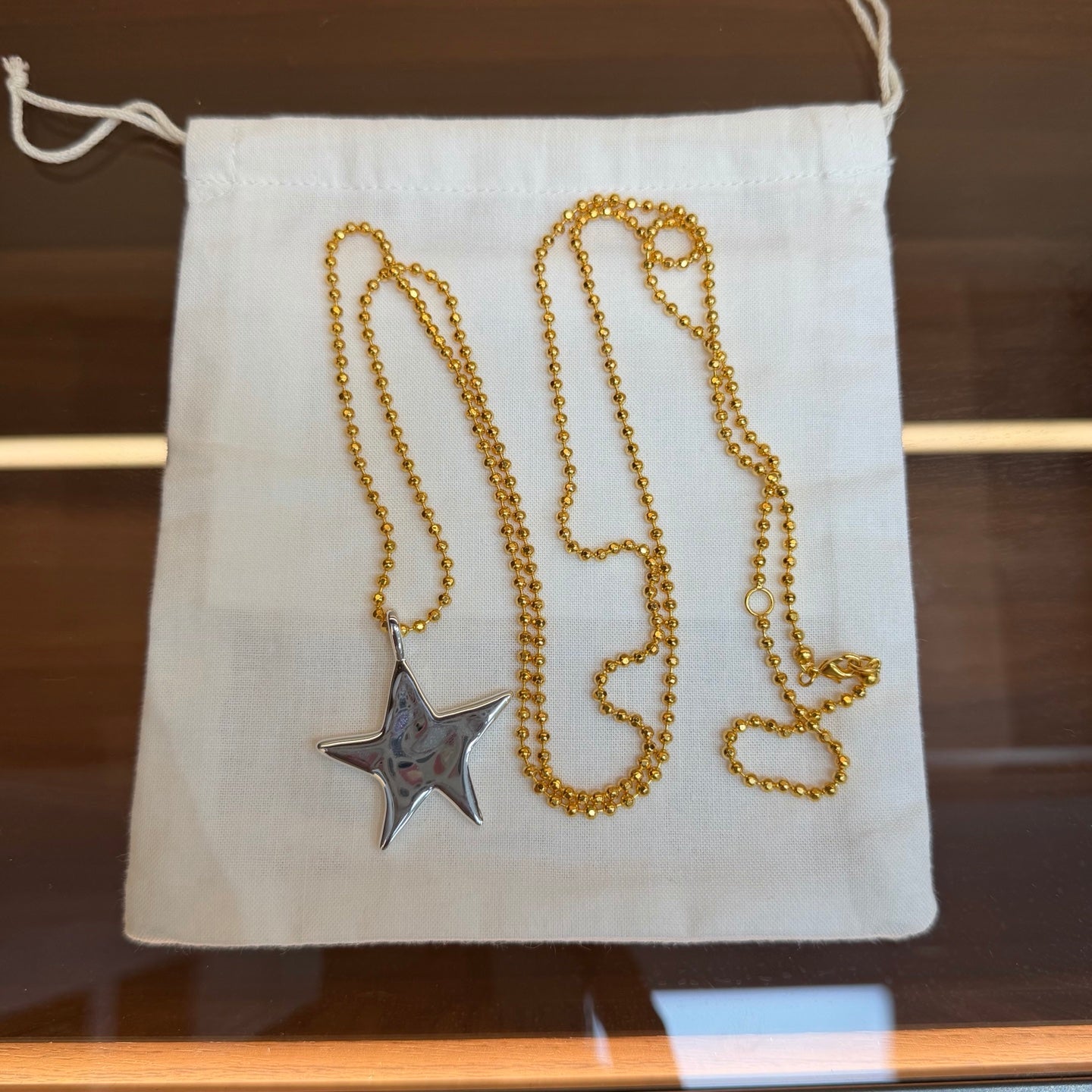 Two-Tone Sculptural Star Pendant Long Necklace - floysun